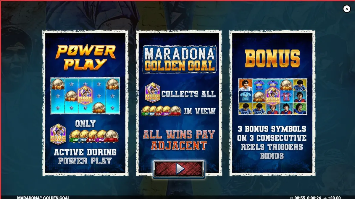 Interface do jogo Maradona Golden Goal em dispositivo móvel